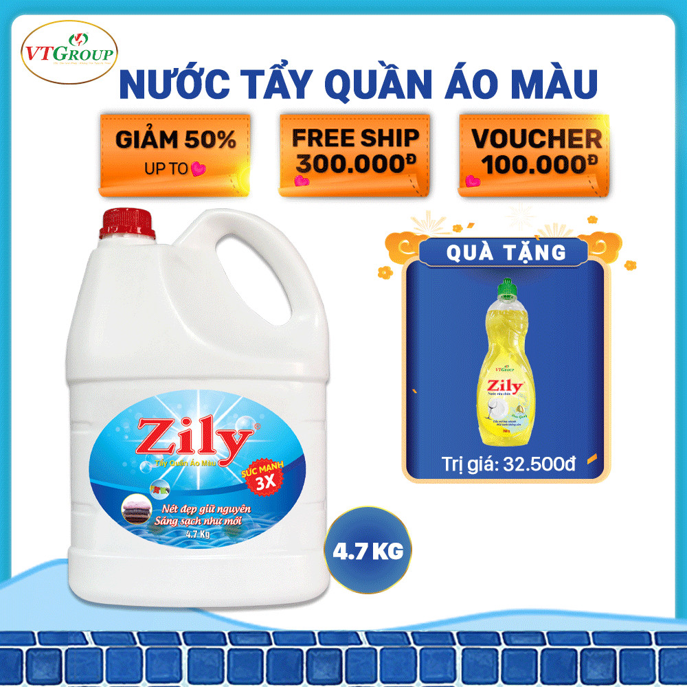 Nước Tẩy Quần Áo Màu Zily Chai 4.7Kg - Tặng 1 Chai Nước Rửa Chén 750g