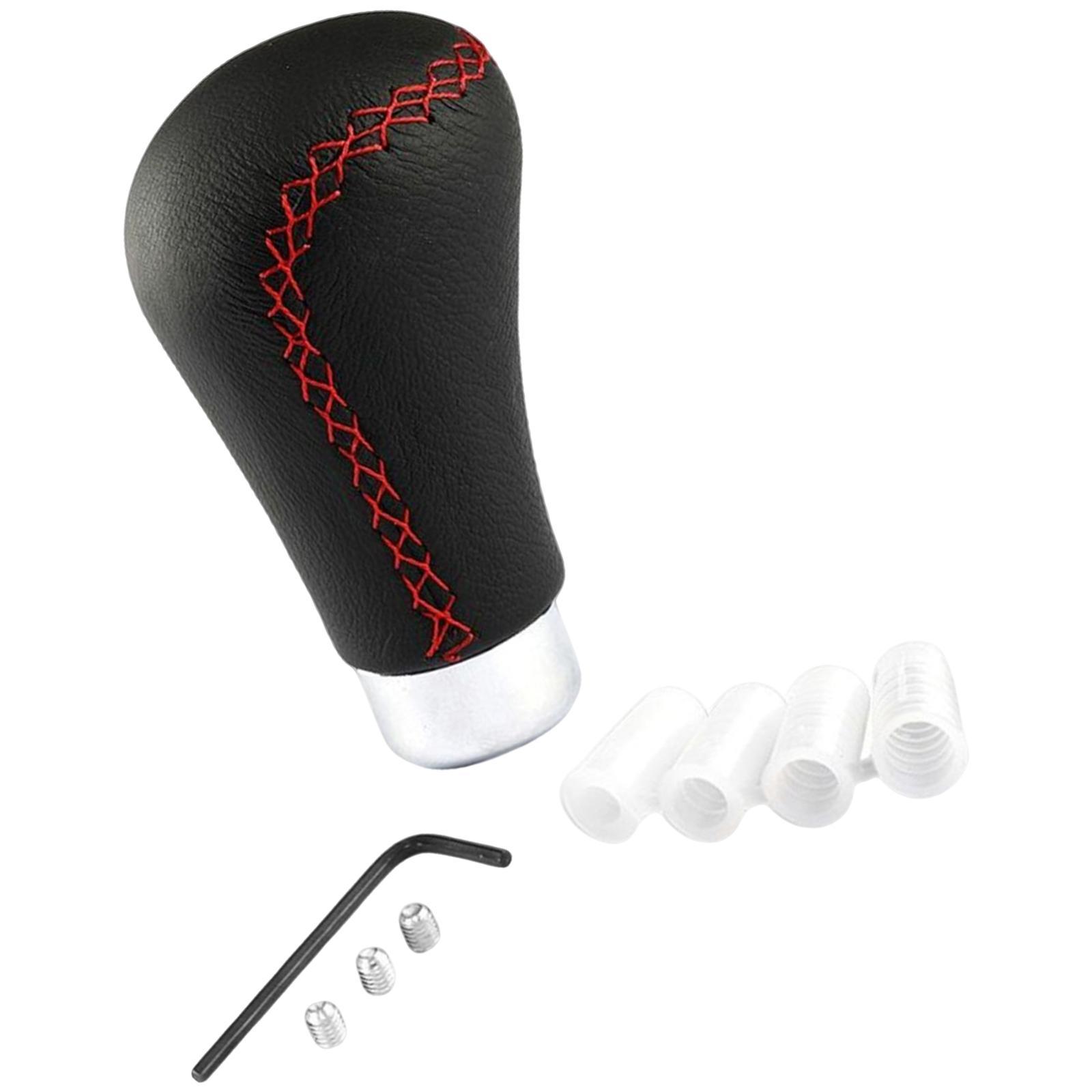 Gear Shift Knob Aluminum Alloy PU Leather Modification Red Stitch