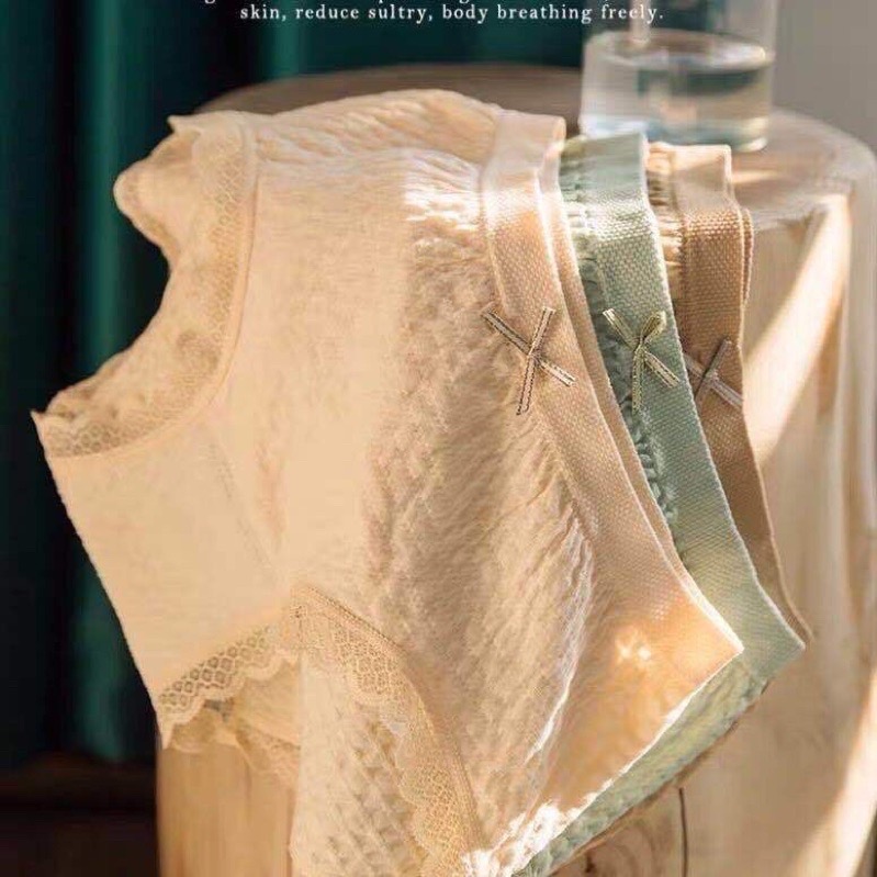 QUẦN LÓT NỮ COTTON THÔNG HƠI KHÁNG KHUẨN VIỀN REN ĐÍNH NƠ XINH XẮN