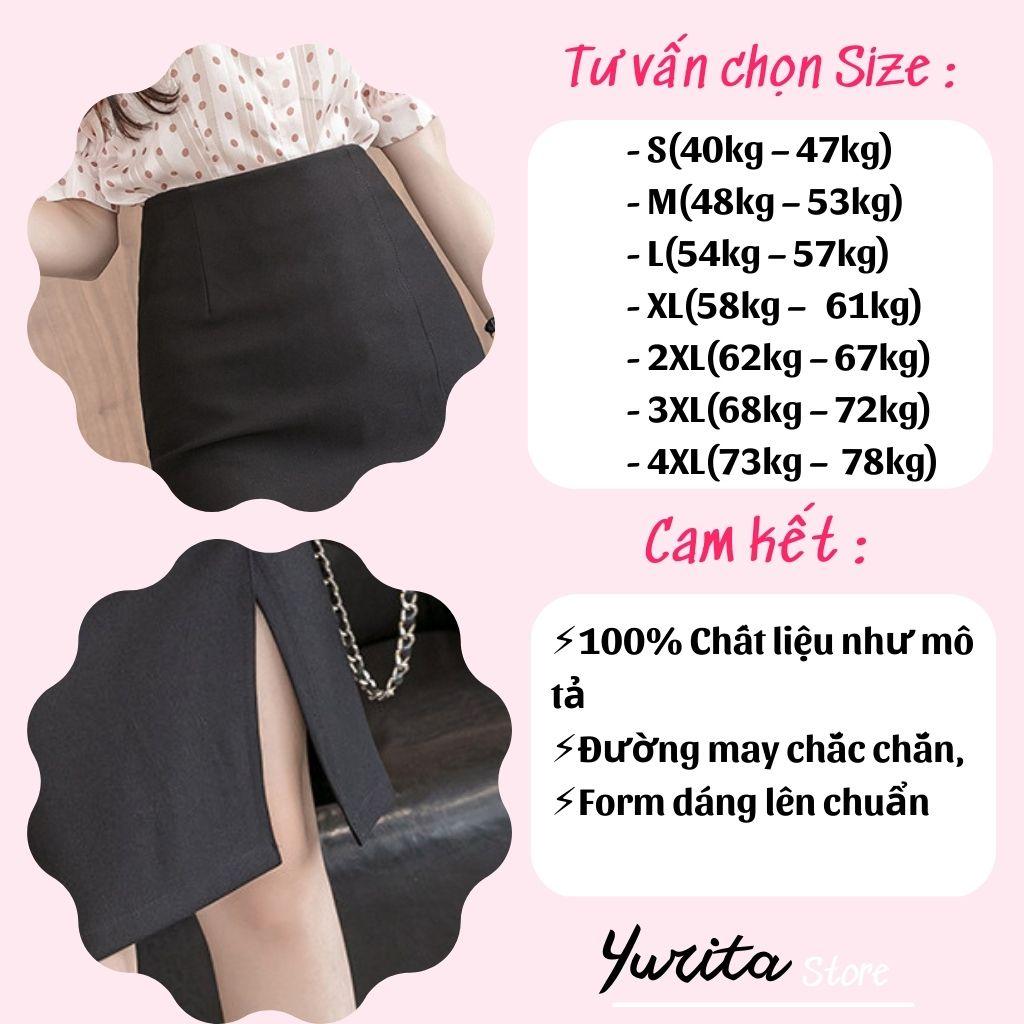 Chân Váy Bút Chì Xẻ Tà Trước YURITA Lưng Cao Đẹp Kiểu Hàn Quốc Vintage Cá Tính Dáng Dài