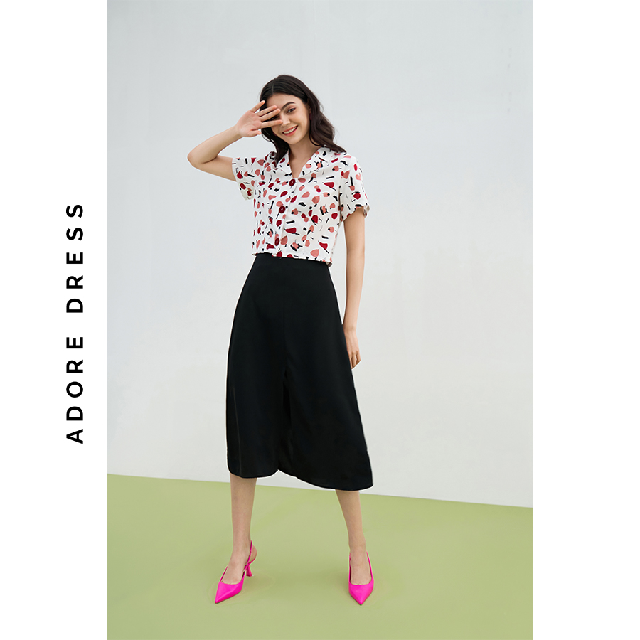 Áo sơ mi Tops thô lụa trắng hoạ tiết quả lê đỏ 311TO1001  ADORE DRESS