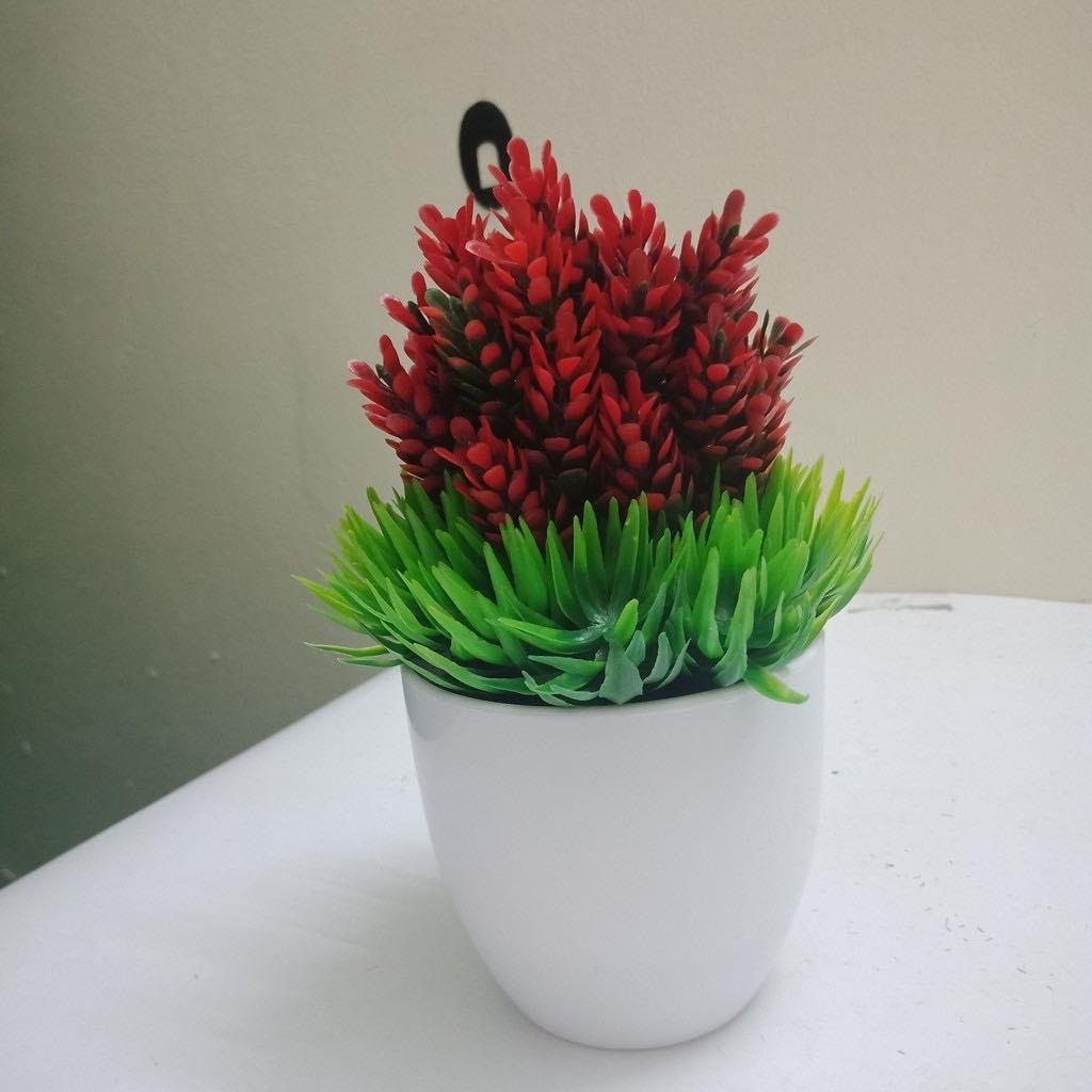 Chậu hoa giả để bàn trang trí, để kệ tủ độc đáo 20x12cm  kèm chậu nhựa