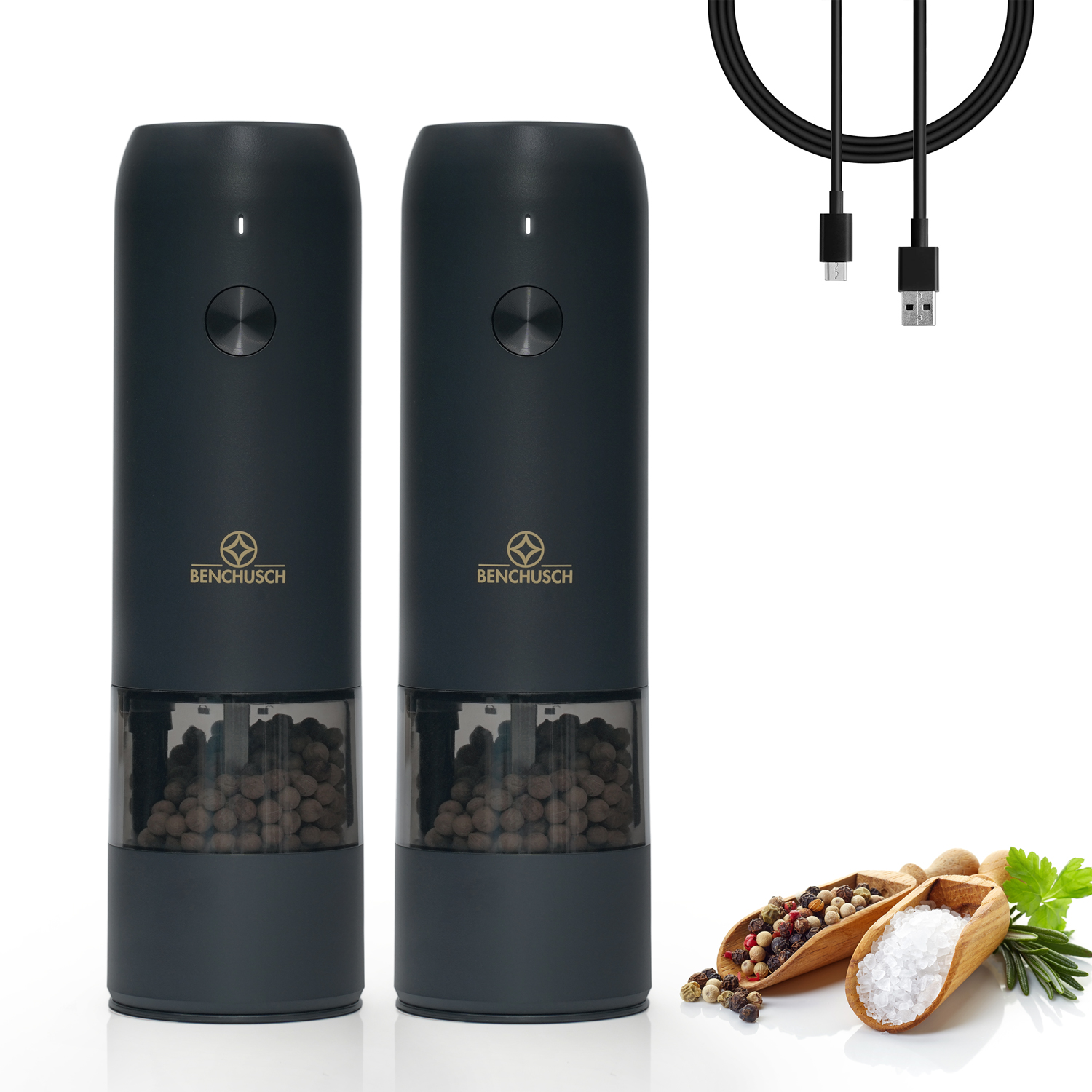 Combo 2 Máy Xay Tiêu Tự Động Bằng Điện Benchusch Trắng Đen Đỏ Xanh - Đen Đen