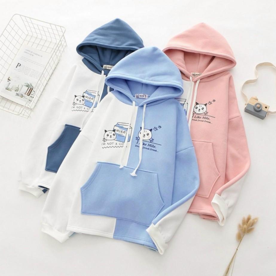 ÁO KHOÁC NỈ HOODIE 2 MÀU HÌNH MÈO PHỐI TÚI