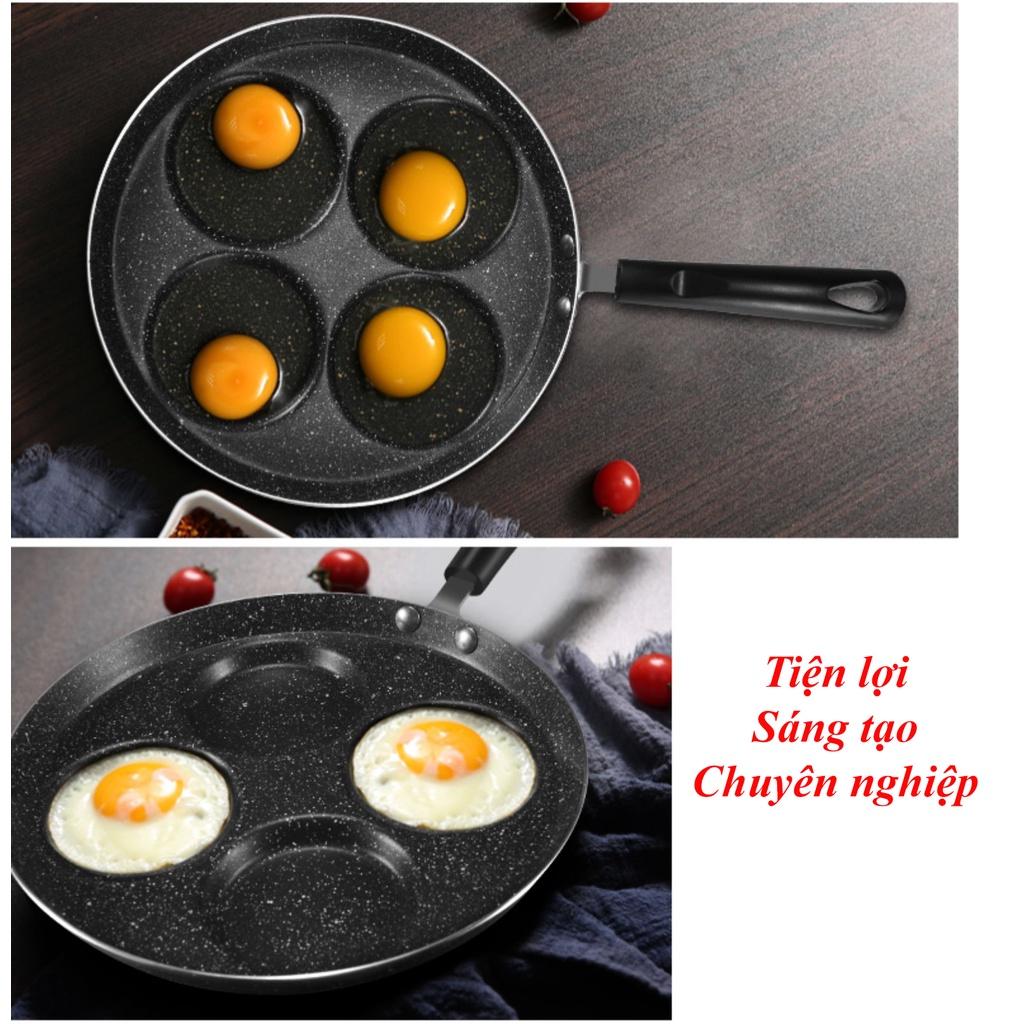 Chảo chiên trứng ốp la 4 ngăn - vân đá chống dính - tay cầm cách nhiệt