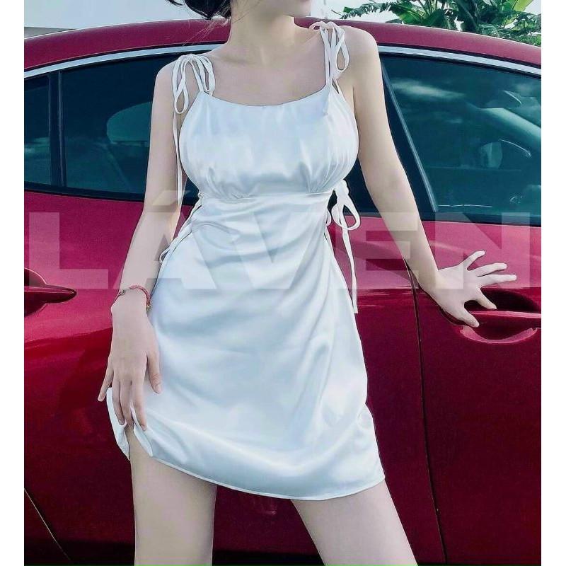 Đầm body 2 dây, váy nữ body hở lưng 1 màu chất mềm mại