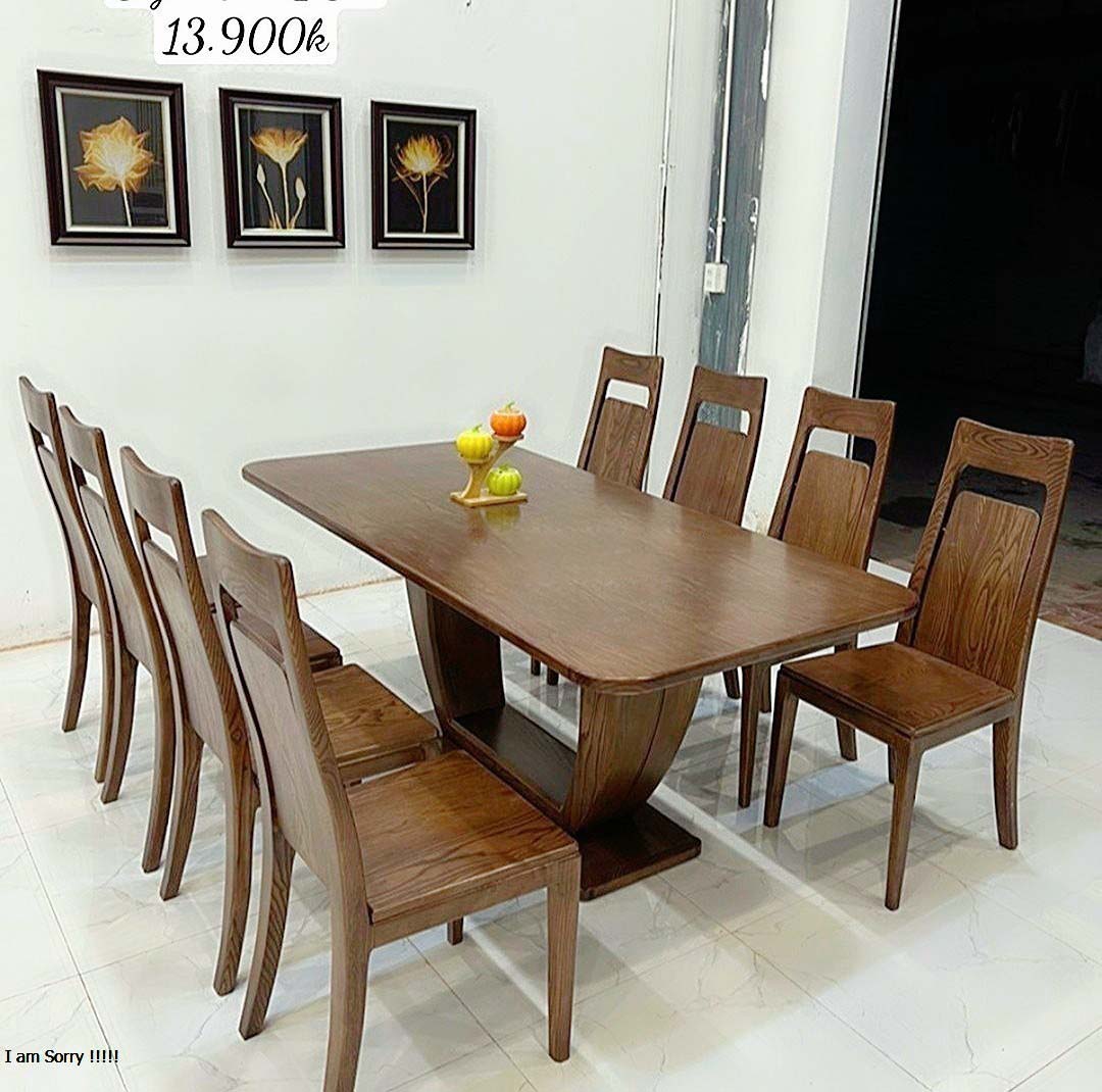 Bộ bàn ăn 6 ghế gỗ sồi A 7.7, bộ bàn ăn 6 ghế đơn giản cho chung cư, nhà
