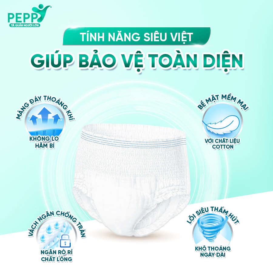 Combo 3 gói Tã/Bỉm Quần Người Lớn, Người Già Peppy Siêu Mỏng, Siêu Thấm, Mềm Mại, Kháng Khuẩn Size M8/L7/XL8
