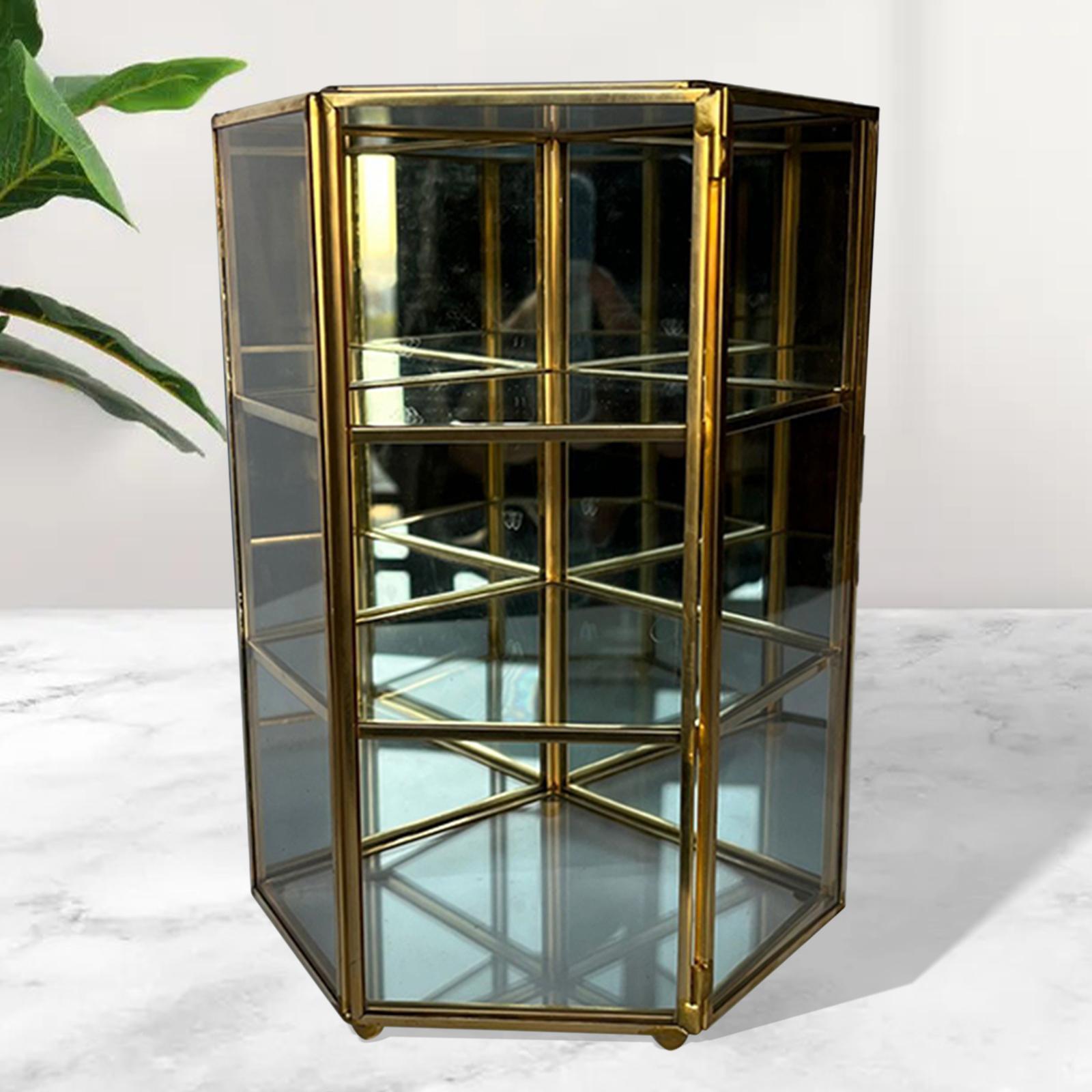 Golden Display Jewelry Box Organizer Dustproof Holder Mirrored