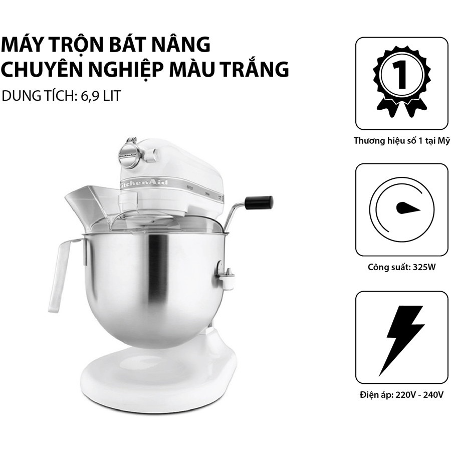 Máy Trộn Bát Nâng Heavy Duty KitchenAid 5KSM7590WWH (6.9L) - Trắng - Hàng Chính Hãng