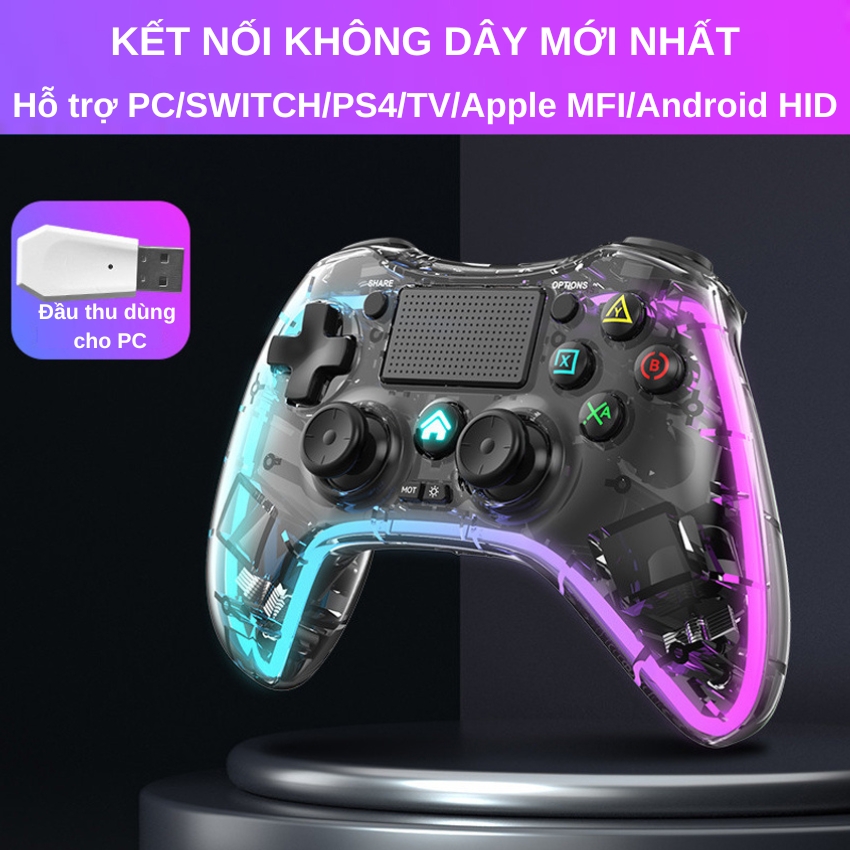 Tay cầm chơi game không dây Bluetooth P05 LED RGB tương thích đa nền tảng - Tay cầm cao cấp chơi Fifa online 4 cho PS4, Switch, Android, IOS, máy tính