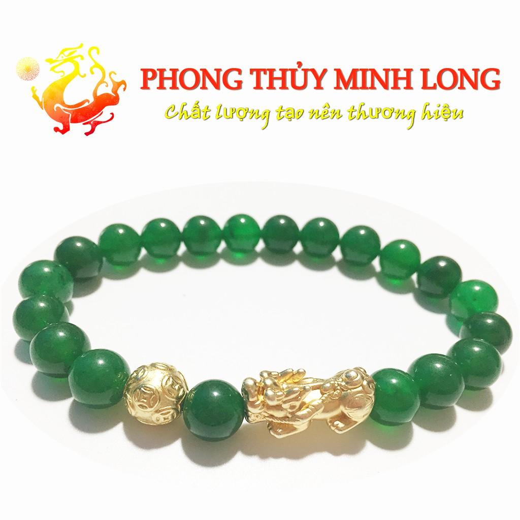 Vòng tay đá Mã Não Xanh 3A mix tỳ hưu và 1 hạt kim tiền bạc charm Vàng hợp mệnh Hỏa và Mộc