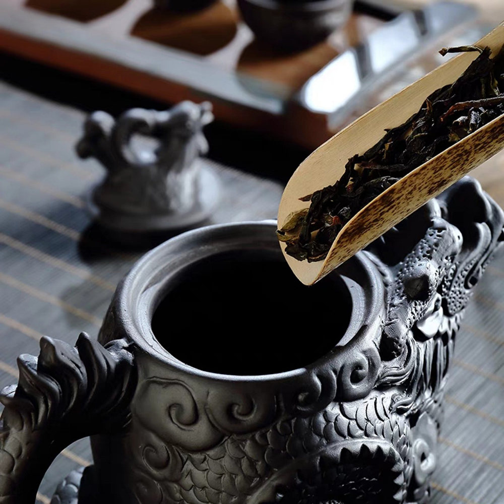 Ấm trà tử sa Nghi Hưng họa tiết rồng phụ kiện bàn trà trà đạo