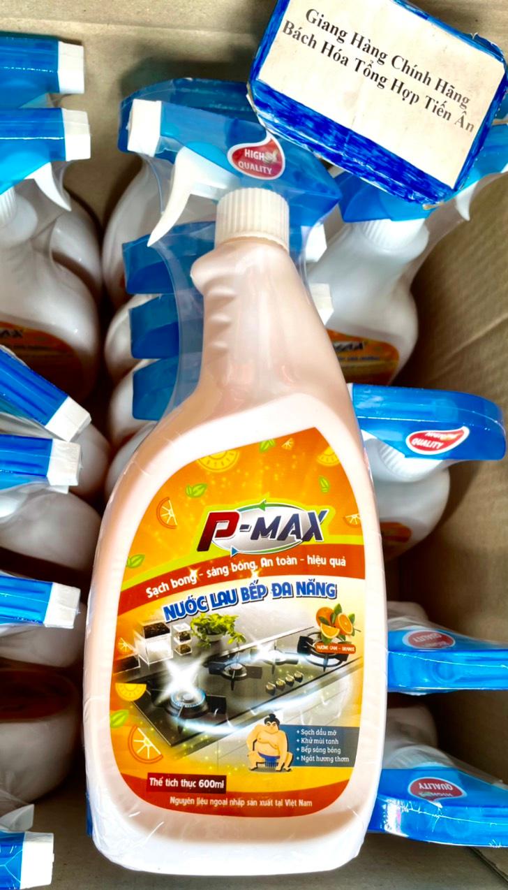 Nước lau Bếp Đa Năng P-MAX Hương Cam chai 600 ML Sạch bong- Sáng bóng - An toàn - Hiệu quả