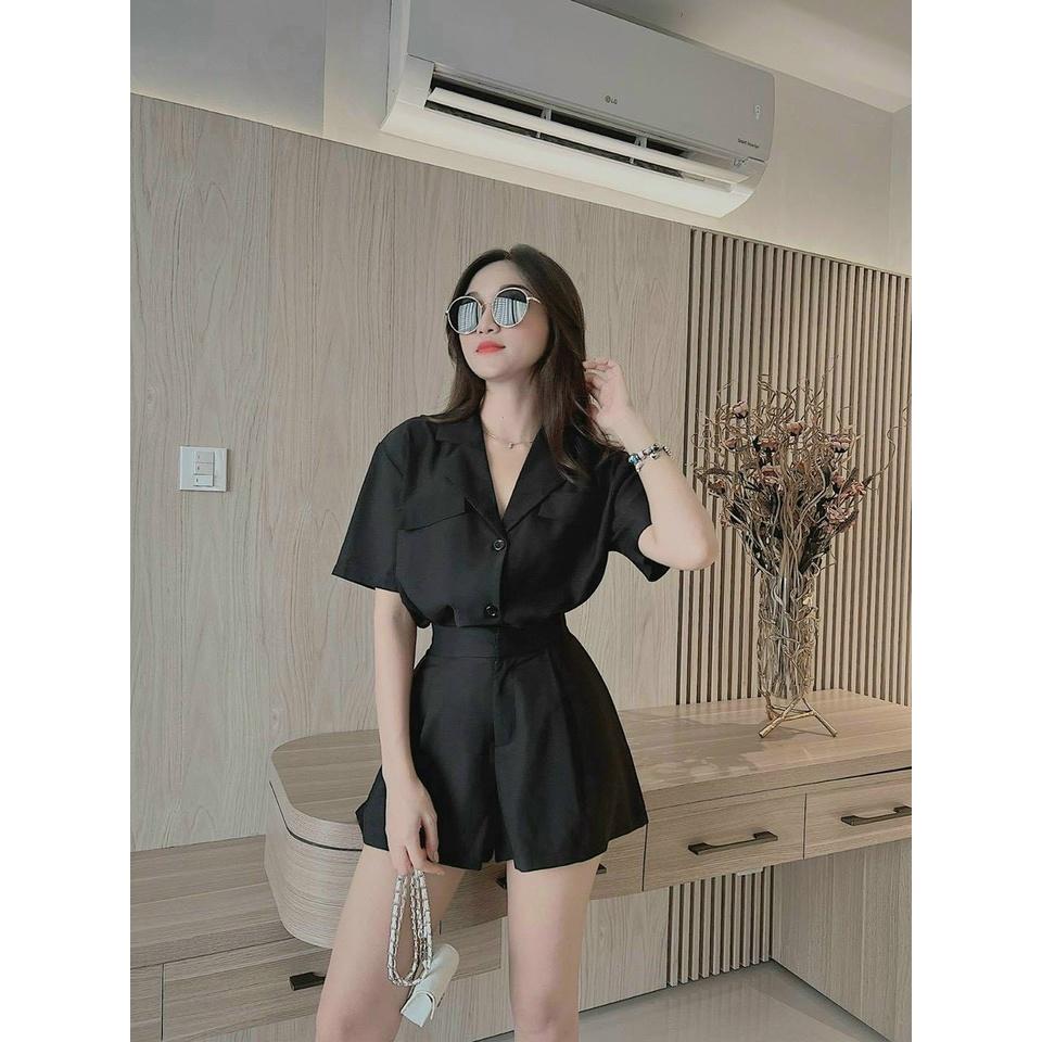 Sét vest nữ ngắn tay phối quần ống rộng xinh xắn 4 màu sắc .