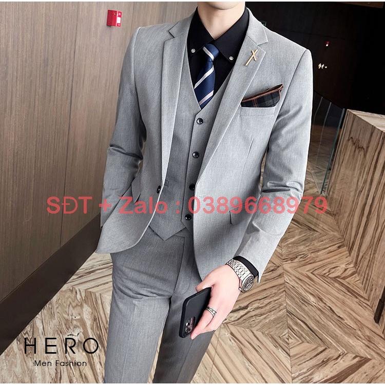 Vest Nam Hàn Quốc, Bộ Vest Nam Màu Xám, Suit Nam Thanh Niên, Bộ Suit Nam Màu Xám Vải Sịn