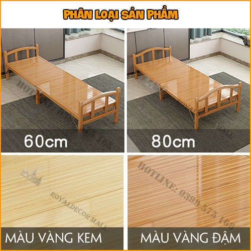 Giường Tre Gấp Gọn Thông Minh, Nằm Thư Giãn 100% Bằng Tre Tự Nhiên(Tặng kèm gối 50k) .KT 195 x 80/100(Vàng Đậm,Vàng Nhạt)