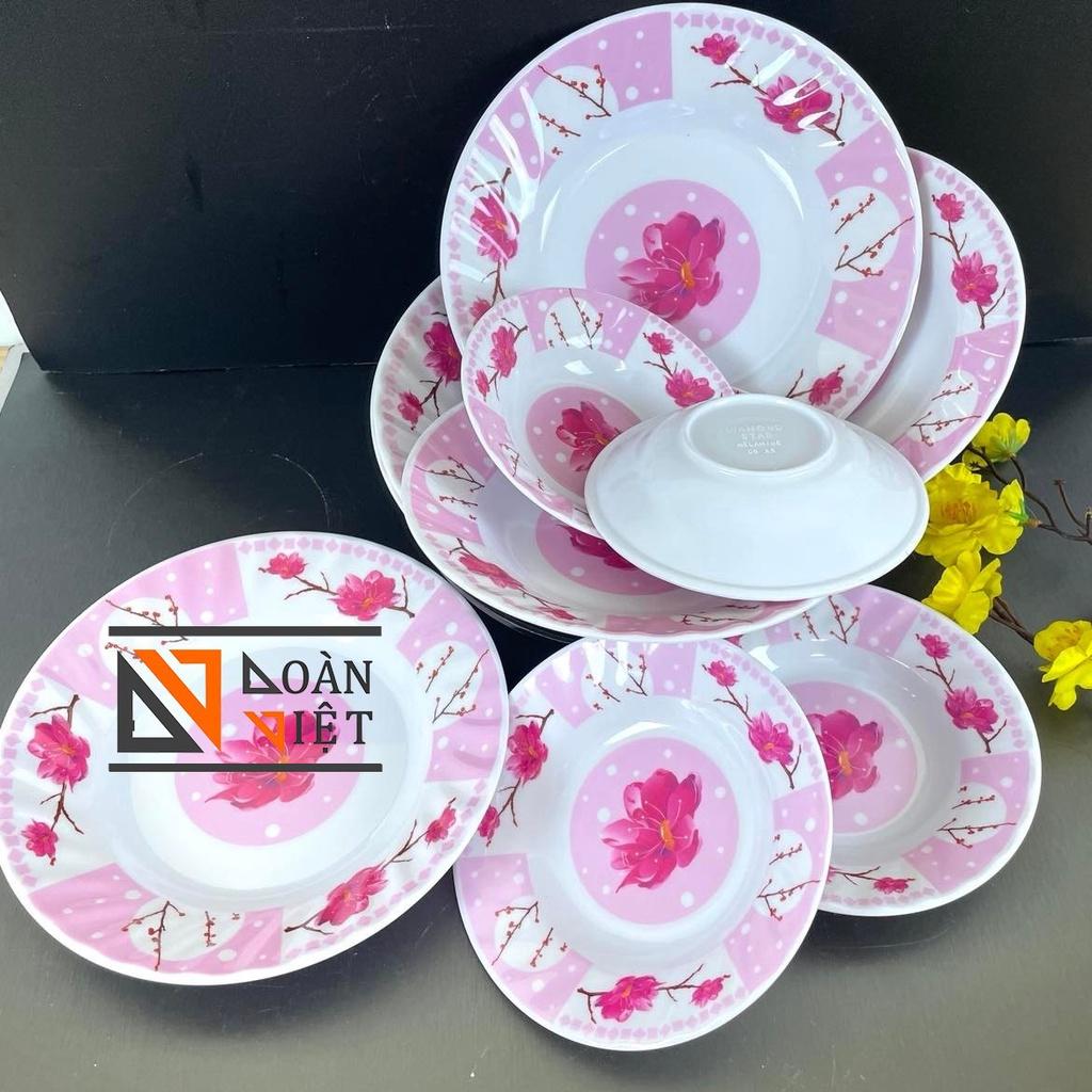 Dĩa MELAMINE SÂU LỒNG - Combo 5 cái MÀU HỒNG - HÀNG VIỆT NAM CHẤT LƯỢNG CAO, hoa văn sang trọng NHIỀU SIZE , Đồ Gia Dụng nhà bếp pha chế làm bánh nguyên liệu