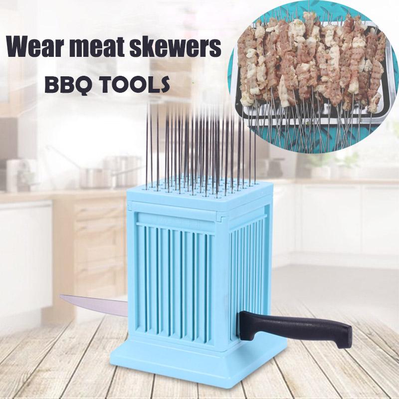 Nóng Xiên Hộp 49 Lỗ Thịt Xiên Kebab Maker Box Máy Thịt Bò Thịt Kabobs Máy Làm Thịt Nướng BBQ Xiên Bếp Phụ Kiện dụng Cụ