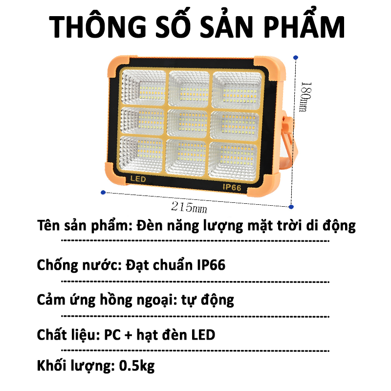 Đèn năng lượng mặt trời di động, đèn cắm trại du lịch ngoài trời  đèn cầm tay mầu vàng 9 ô - K1649