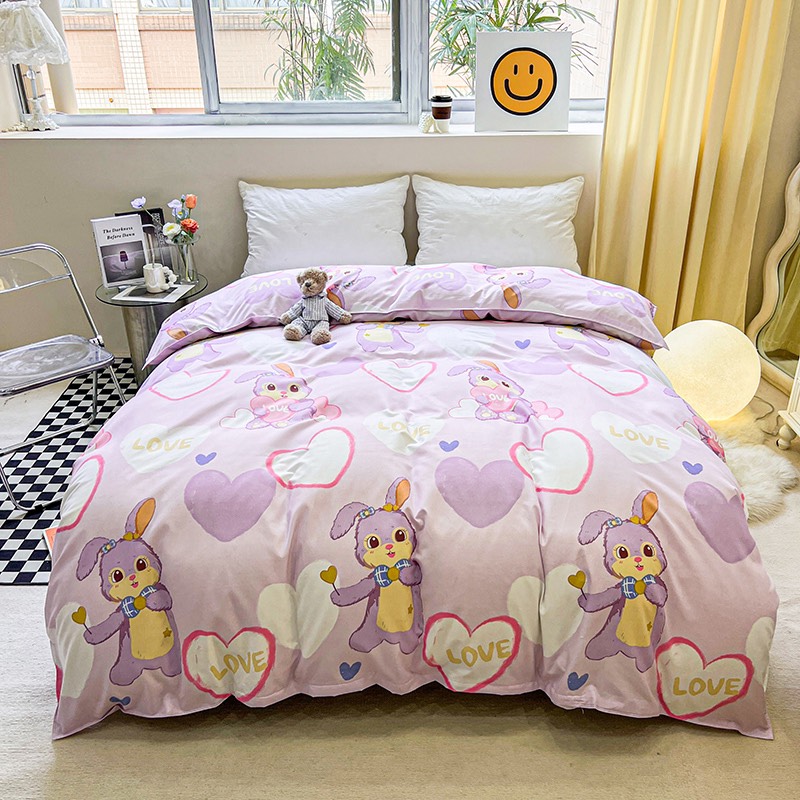 Bộ chăn ga gối poly new : thỏ tim tím 4 món Polycotton