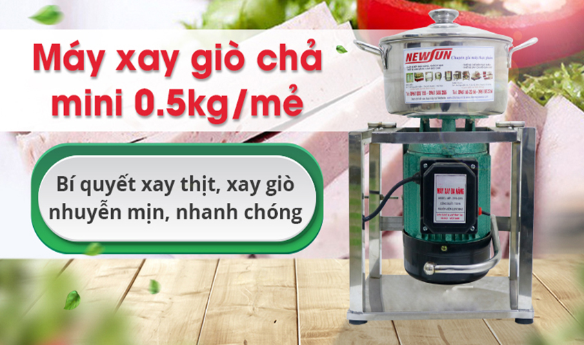 Máy Xay Thịt Làm Giò Chả Ruốc, Xay Cua, Xay Cá Gia Đình NEWSUN 0.5 Kg/ Mẻ, Inox Cao Cấp, Công Suất 750W, Chân vuông