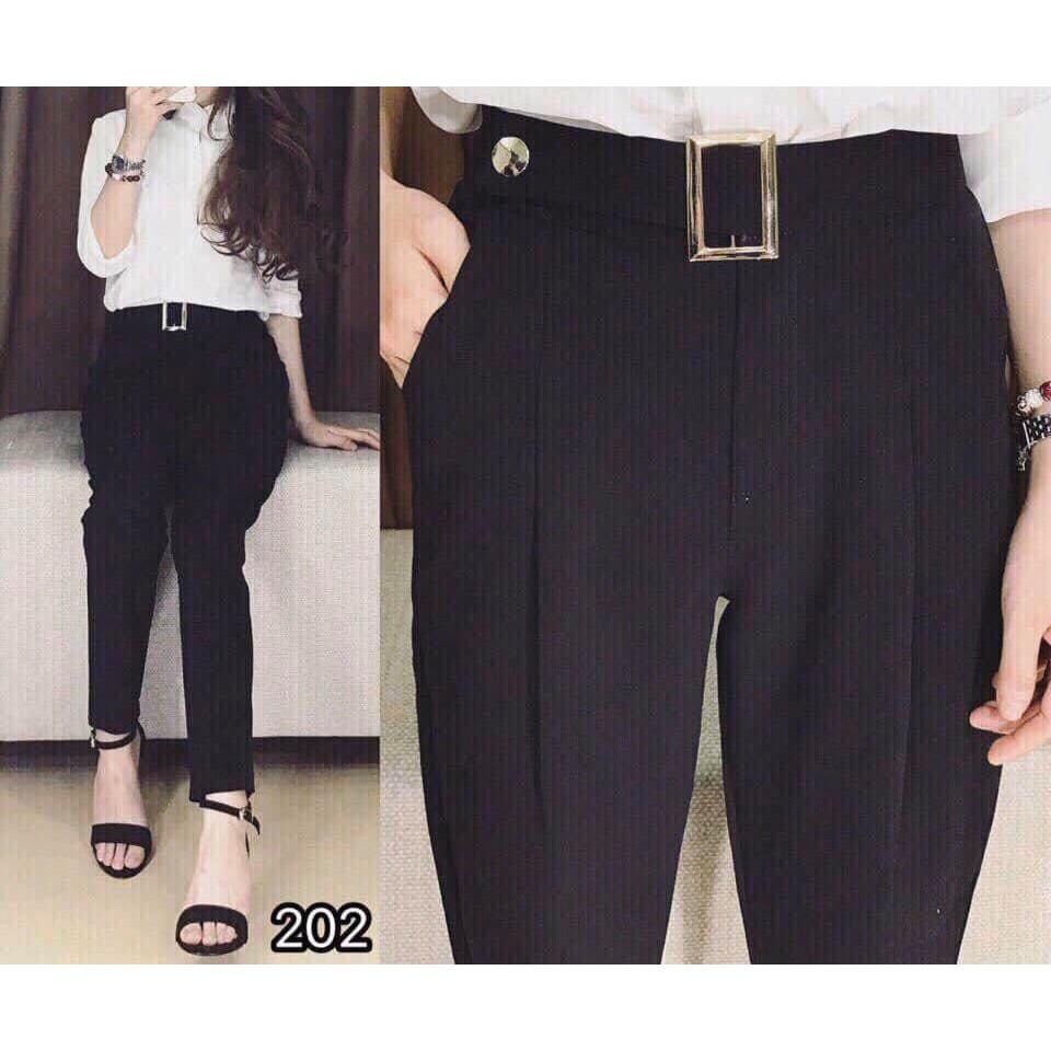 Quần baggy vải kèm đai chất chun sạn dày dặn