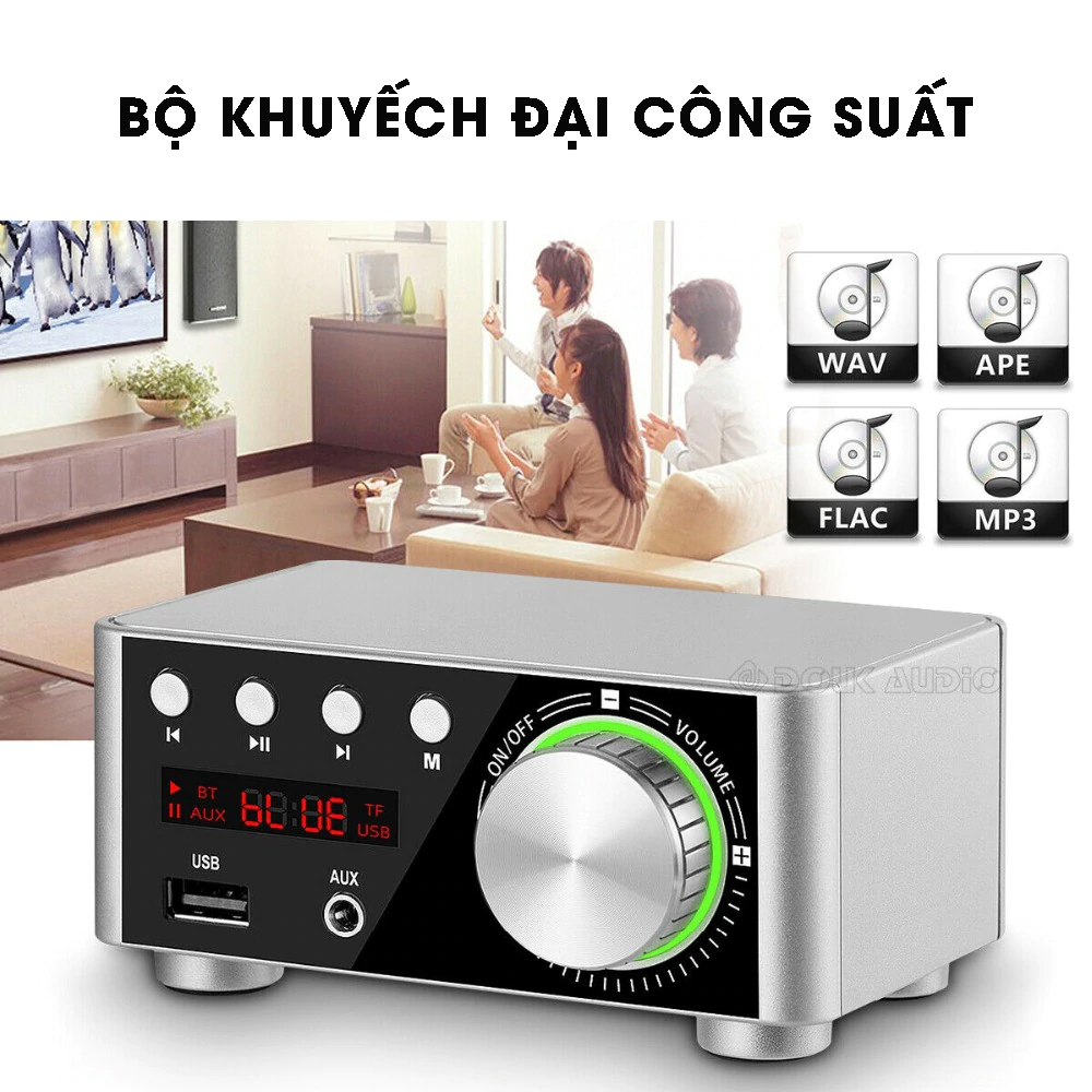 Amply Hifi Mini Bluetooth 5.0, tích hợp khe cắm thẻ nhớ, USB, AUX 3.5mm hỗ trợ đầy đủ định dạng âm thanh, kèm adapter củ sạc, dây loa MIHOCO BT5.0-Hàng chính hãng