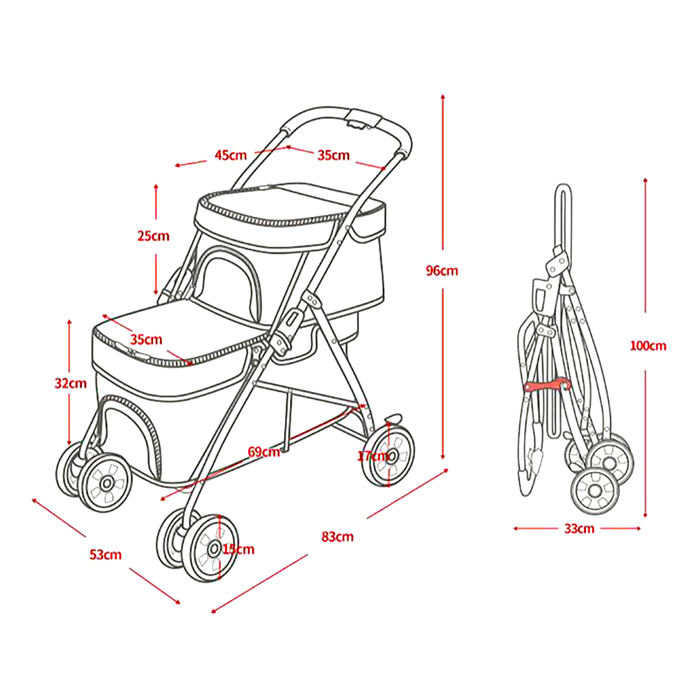Xe đẩy thú cưng hai tầng nhỏ gọn