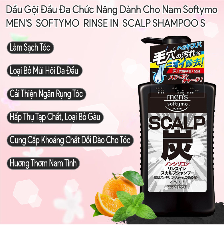 Dầu Gội Đầu Nam Chiết Xuất Than Hoạt Tính Kosé Softymo Men's Rinse In Scalp Shampoo S