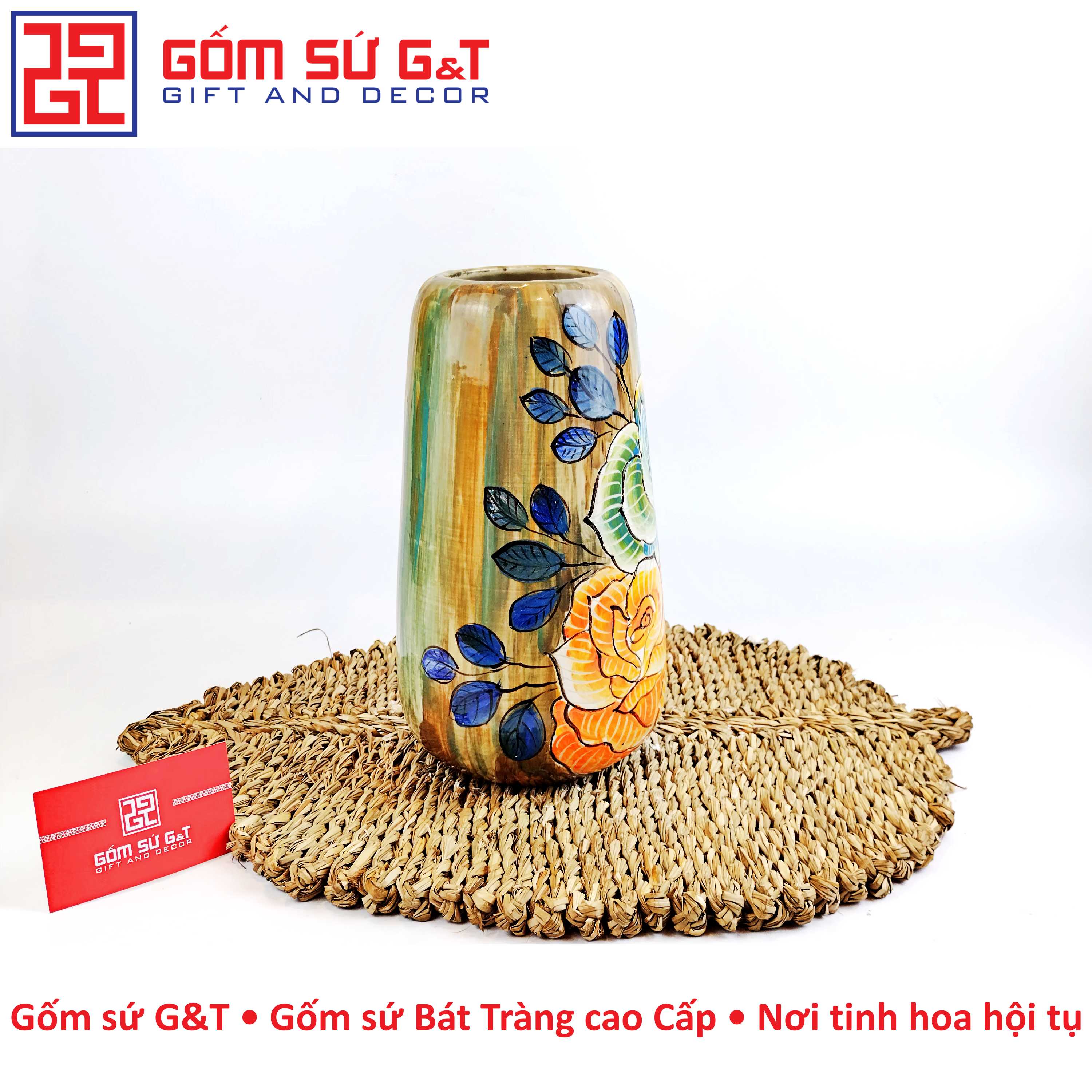 Lọ hoa dáng đu đủ hoa hồng Gốm Sứ G&T