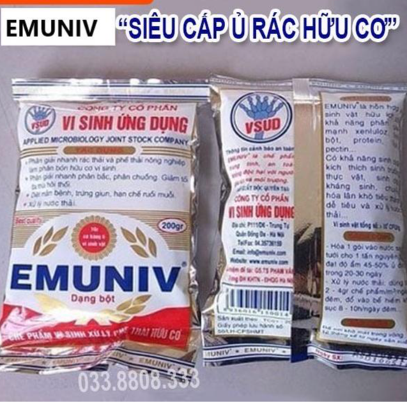 CHẾ PHẨM Ủ RÁC THẢI GIA ĐÌNH VÀ PHÂN EMUNIV 200G -HIỆU QUẢ NHANH