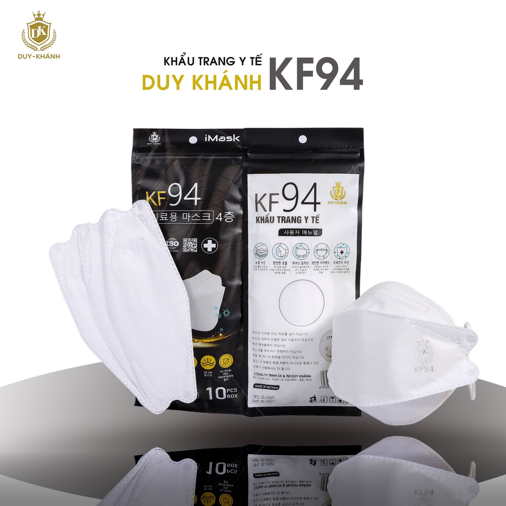 1 thùng 300 chiếc khẩu trang KF94 Duy Khánh chống bụi mịn và kháng khuẩn theo công nghệ Hàn Quốc loại màu trắng
