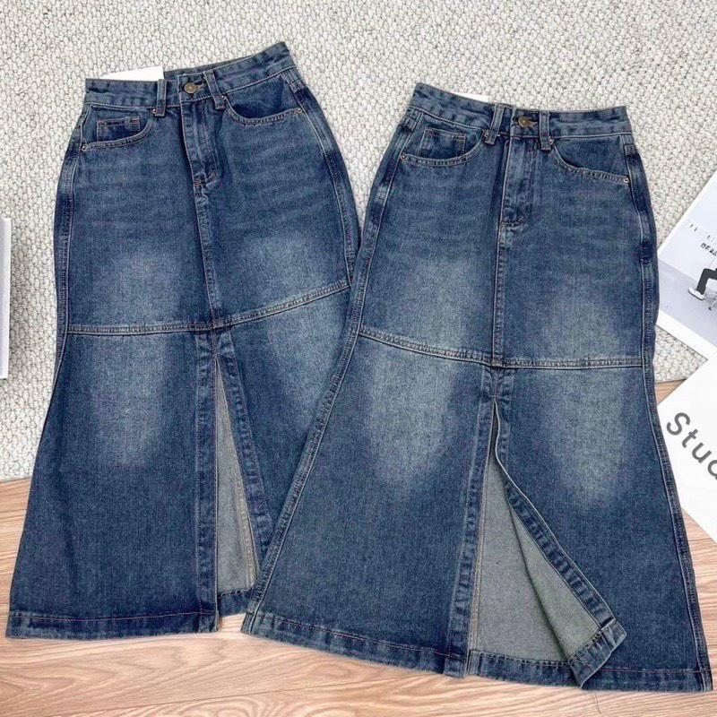 Chân Váy Jeans Nữ Đuôi Cá Xẻ Vạt Cạp Cao Dáng Ôm