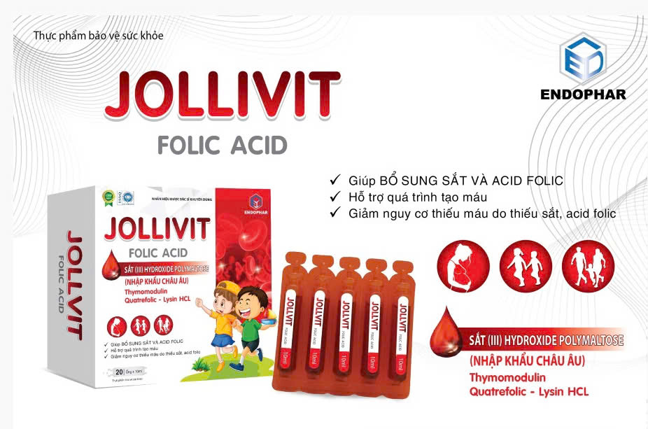 JOLLIVIT FOLIC ACID (Sắt) ENDOPHAR Chính Hãng - Bổ Sung Sắt và Axit Folic Cho Phụ Nữ Mang Thai và Trẻ Em 