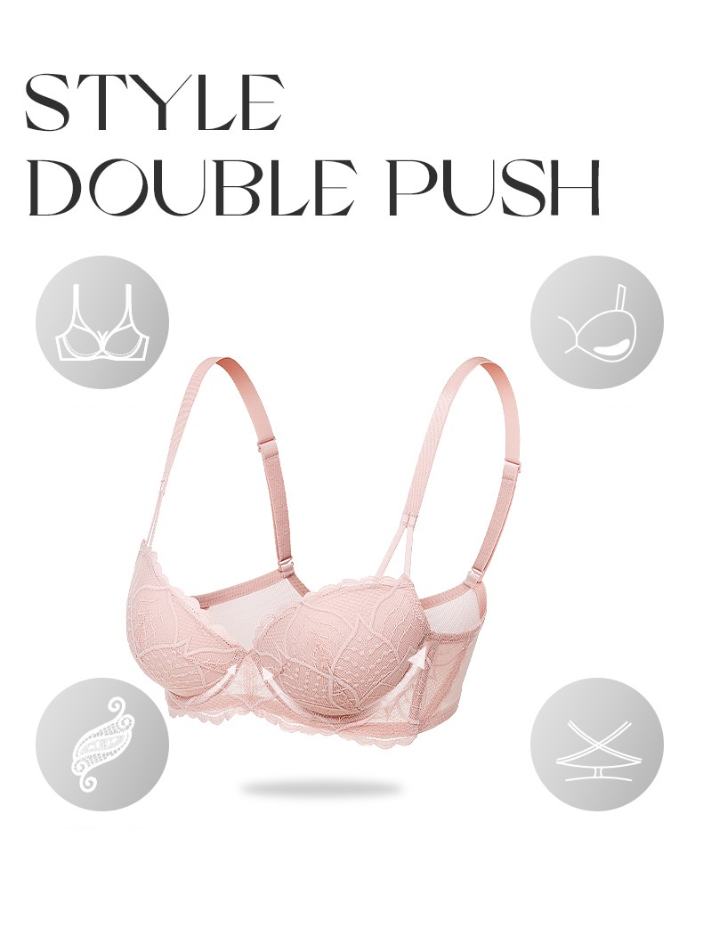 Áo lót ren nữ nâng ngực đệm mút dày Triumph Style Double Push WHU 4179 thiết kế phối ren hình học phía trước kết hợp dây lưng vải lưới thoáng khí, dây vai có thể tháo rời phía sau tạo chữ X