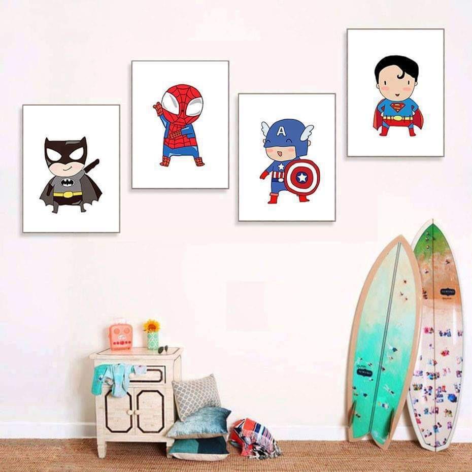 - Bộ tranh canvas treo tường Siêu Anh Hùng phòng trẻ em