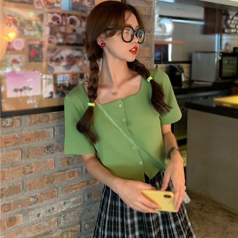 Áo Cardigan Ngắn Tay Cổ Vuông Dáng Rộng Thời Trang Cho Nữ