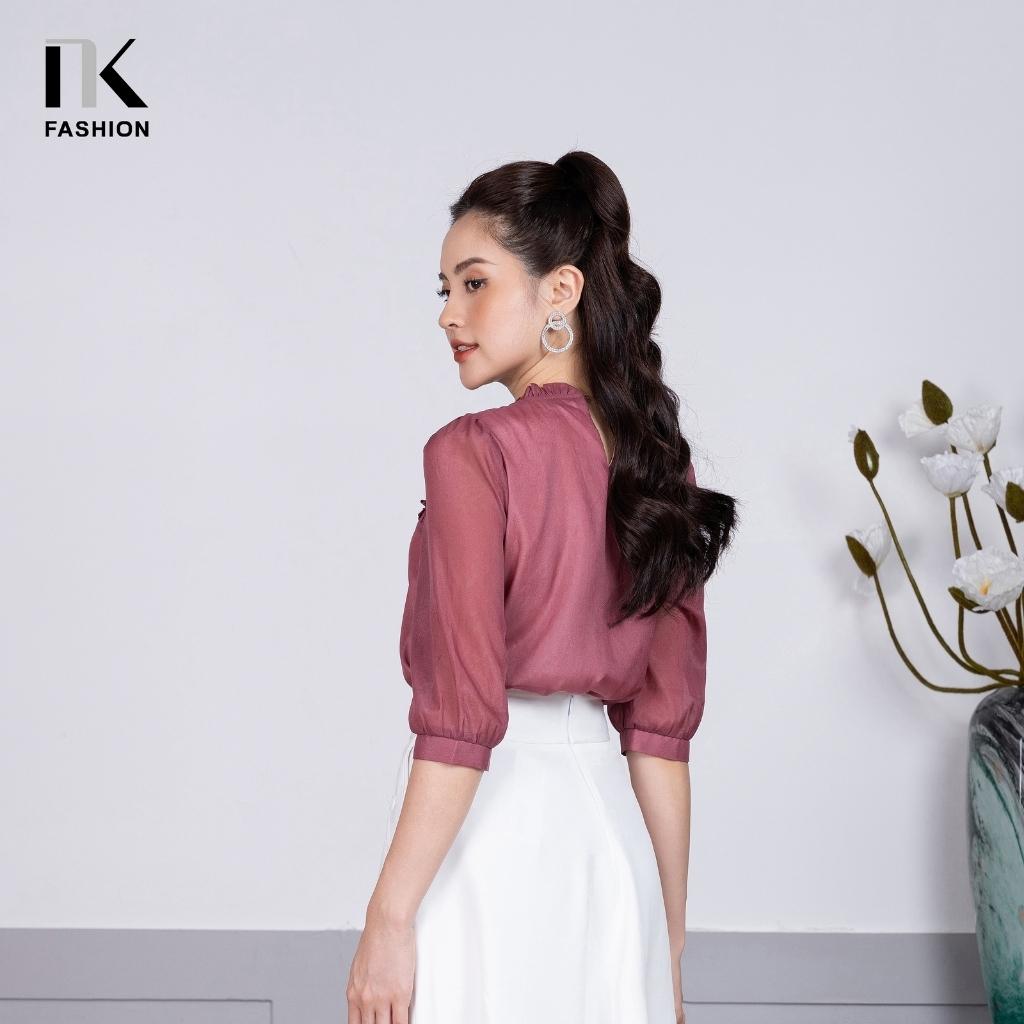 Áo Sơ Mi NK FASHION Thiết Kế Ngực Bèo Cổ Tròn Tay Lỡ, Kiểu Dáng Nhẹ Nhàng Chất Vải Nhập Hàn Cao Cấp Không Nhăn NKSM2206003