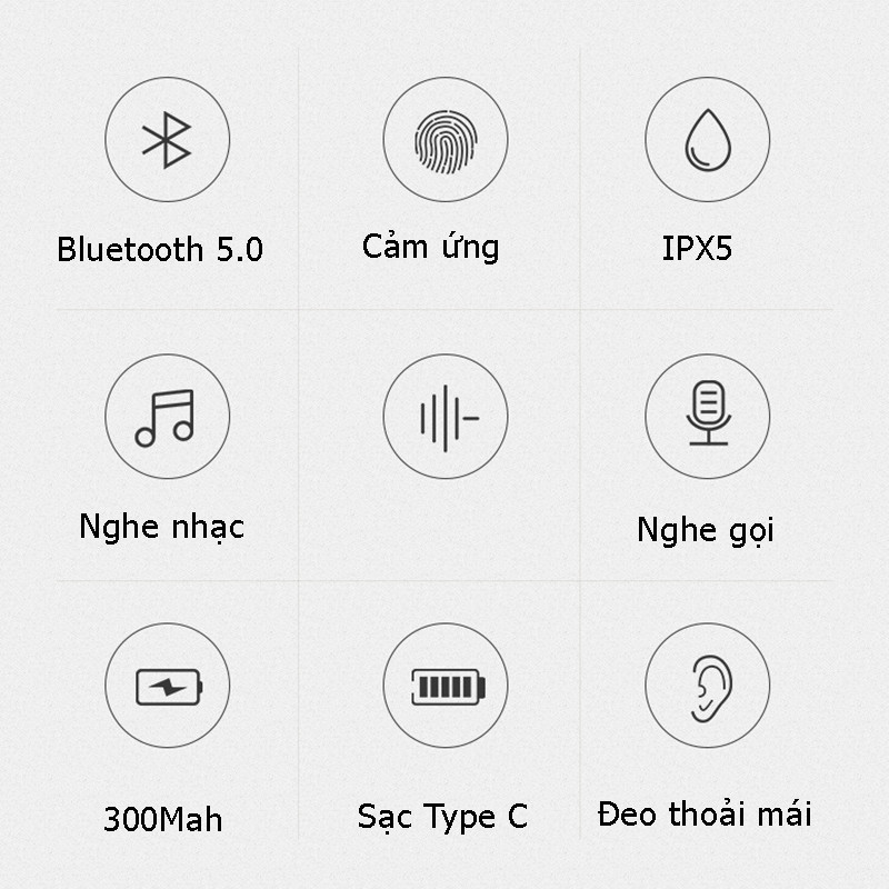 Tai Nghe Bluetooth không dây TWS, Nhỏ Gọn, Tiện Lợi, Cảm ứng tay -Hàng Chính Hãng