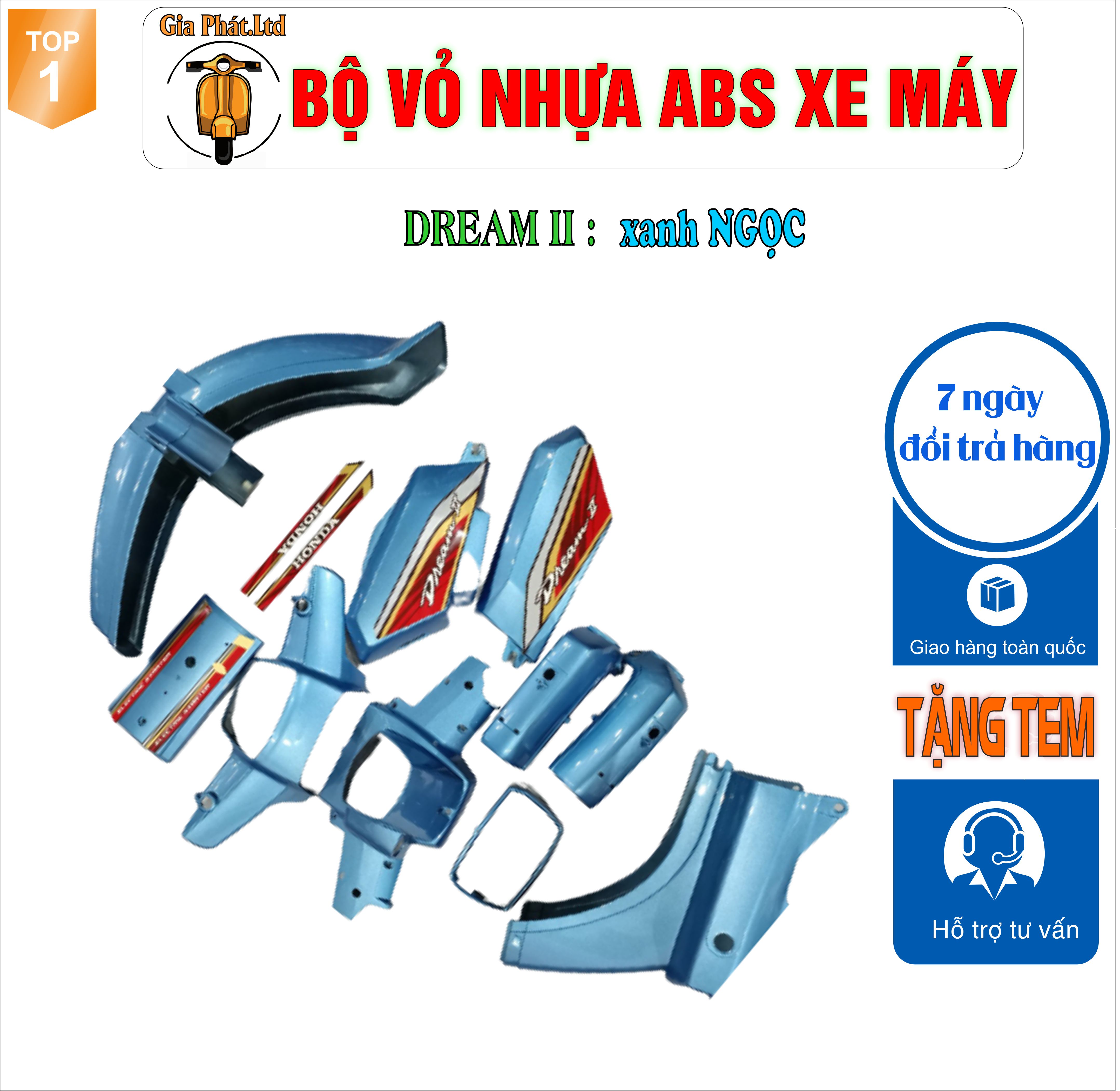 [Tặng Tem] Bộ nhựa dàn áo xe Dream II - Dream Việt - Thái - Tàu - màu XANH NGỌC