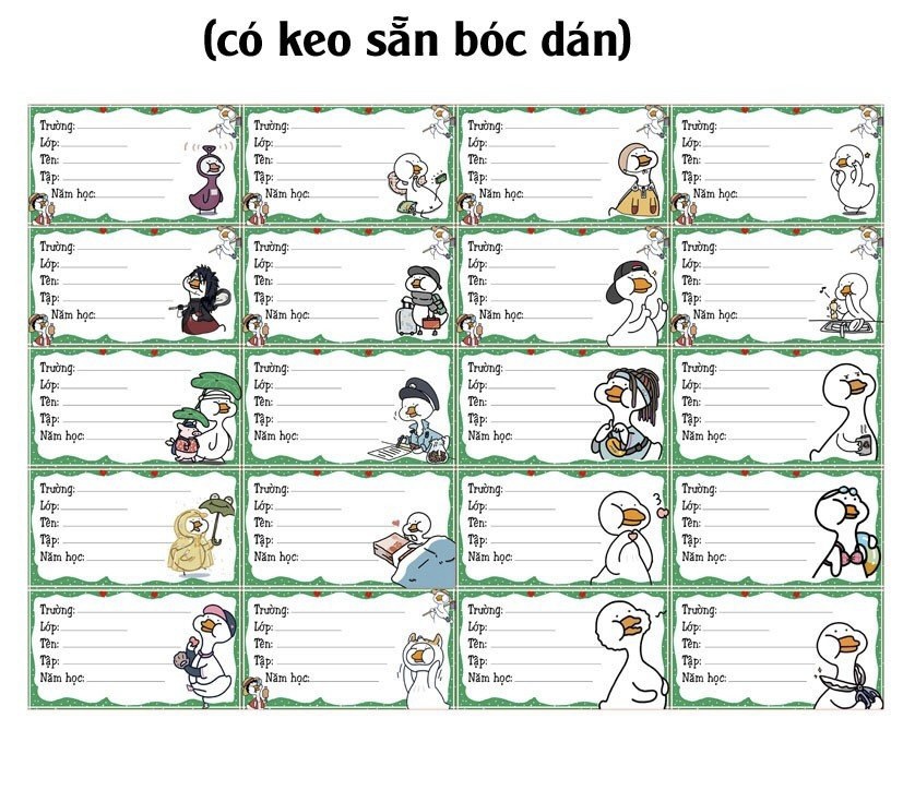 Nhãn vở vịt béo cute dễ thương 100 nhãn khác nhau/ nhãn dán vịt béo meme