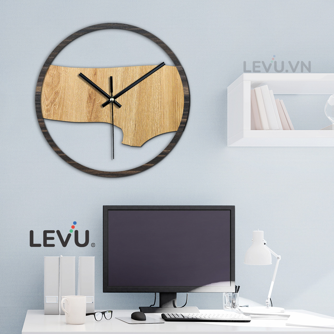 Đồng Hồ Treo Tường giá rẻ LEVU DH18 mặt Gỗ sang trọng