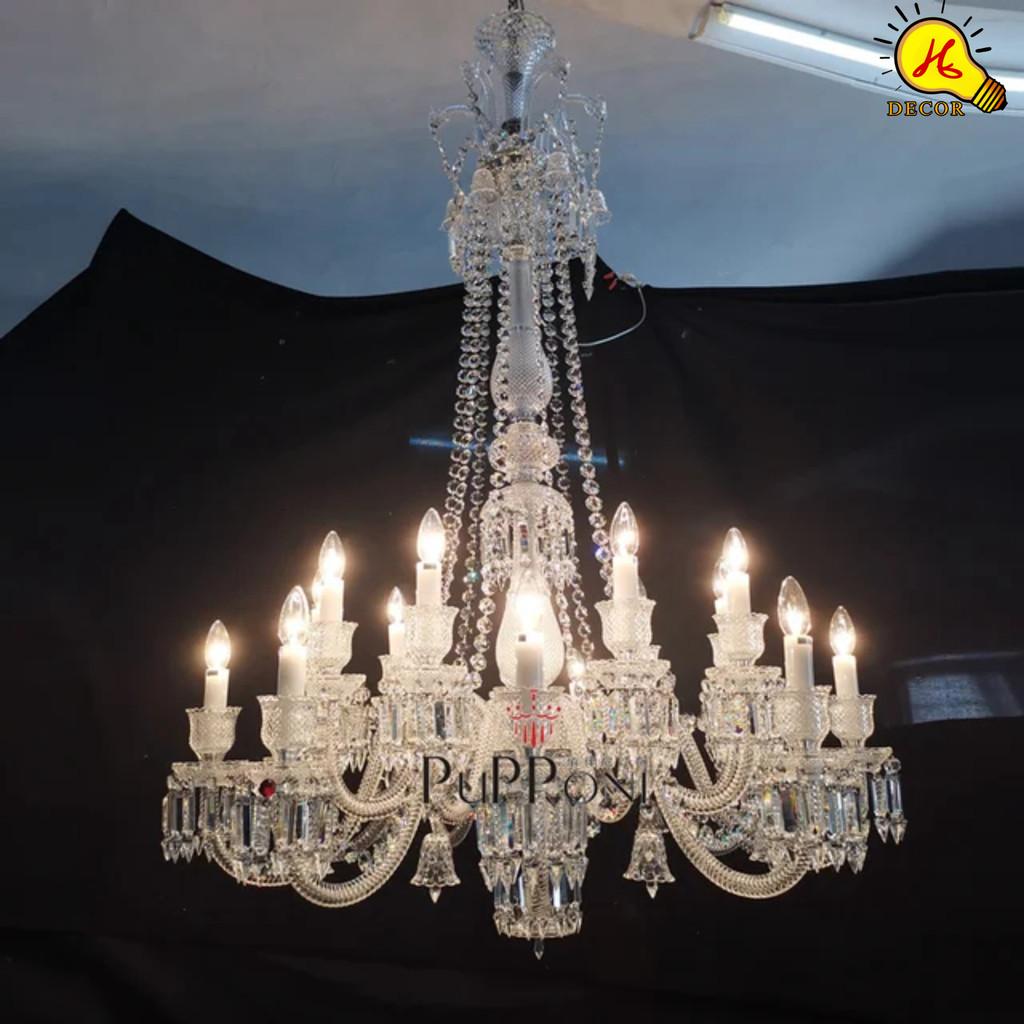 Đèn chùm pha lê trắng 24 tay BACCARAT bản đầy đủ chuông cao cấp phòng khách phong cách bắc âu HQ DECOR (HÀNG NHẬP KHẨU)