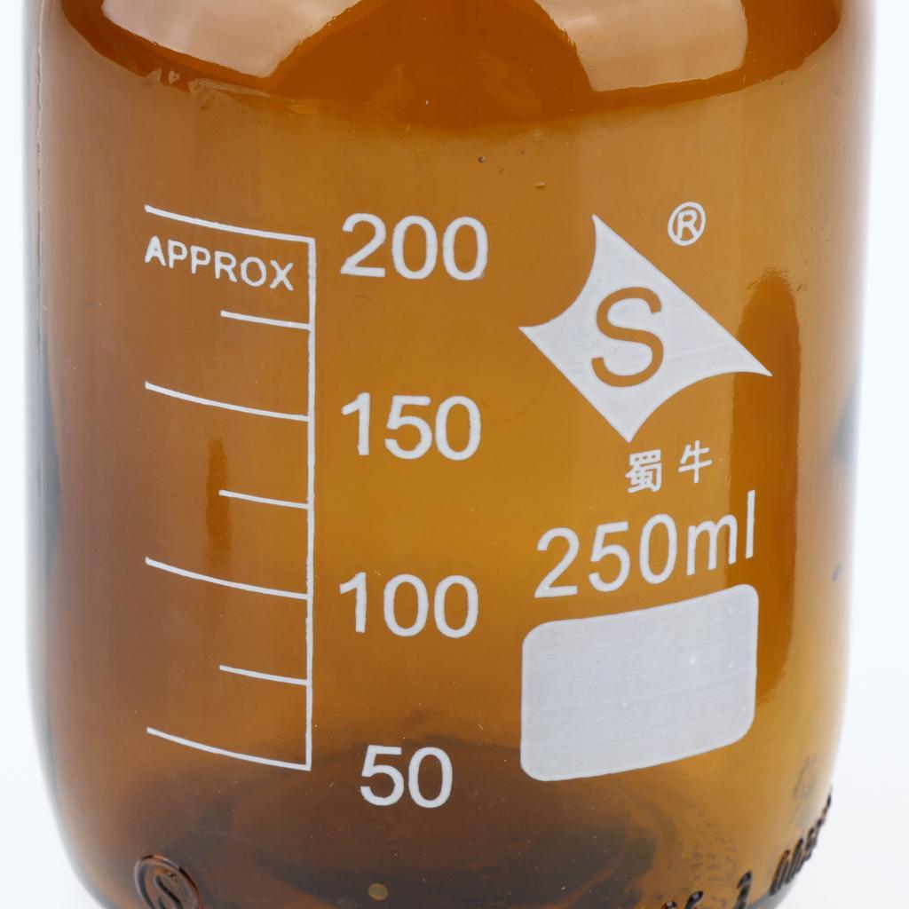 2 Pcs Graduated Round Glass Reagent Bottle With Scale Line Screw Cap 250mL