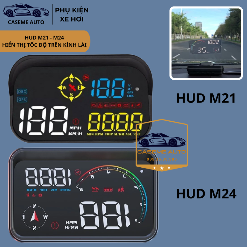 HUD M21/M24 – Thiết Bị Hiển Thị Tốc Độ Kính Lái, Cảnh Báo Giao Thông, OBD &amp; GPS - Hàng Nhập Khẩu