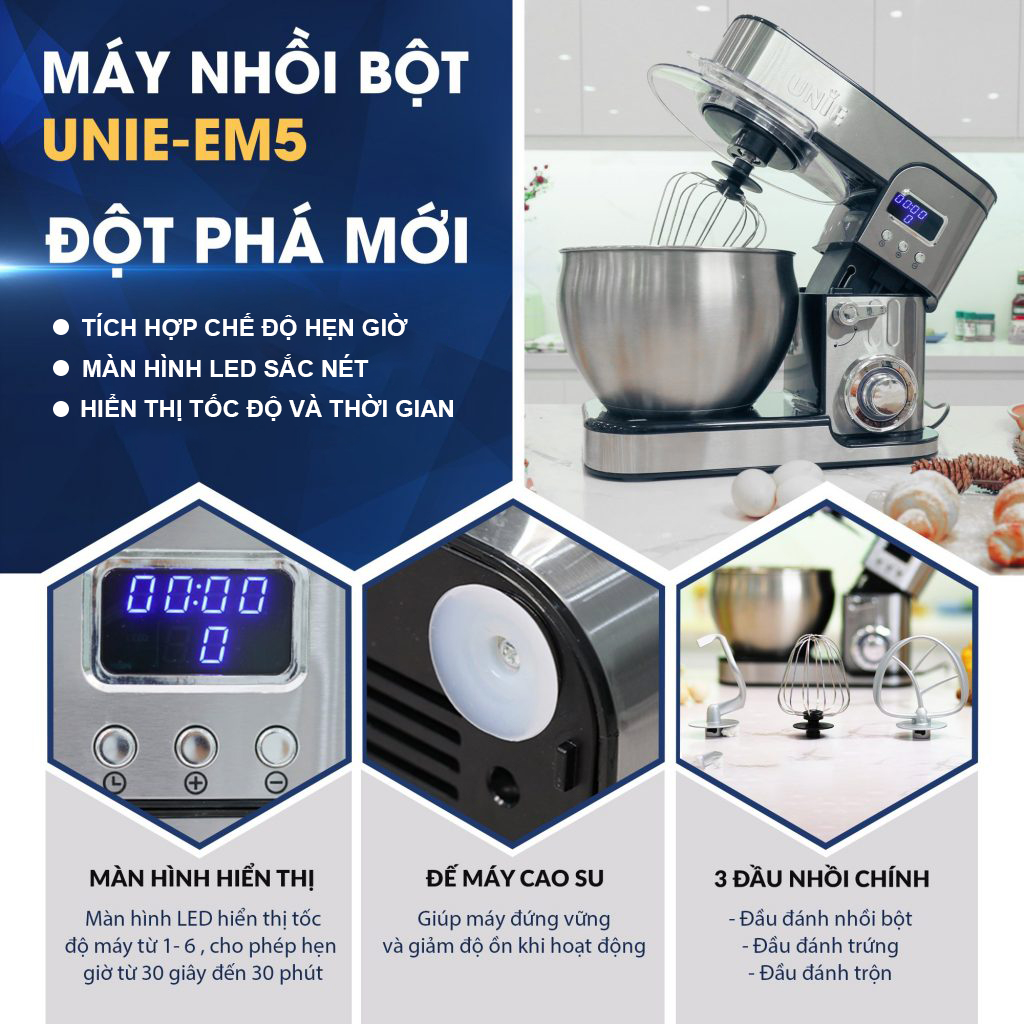 Máy nhồi bột chuyên dụng đa năng UNIE EM5 1300W - Hàng chính hãng