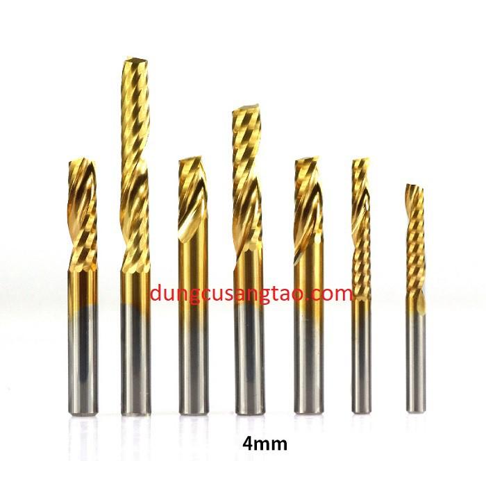 Dao 1me xoắn PVC Xcan - Titanium coating (Dao CNC phay gỗ 1 me xoắn phủ titan)