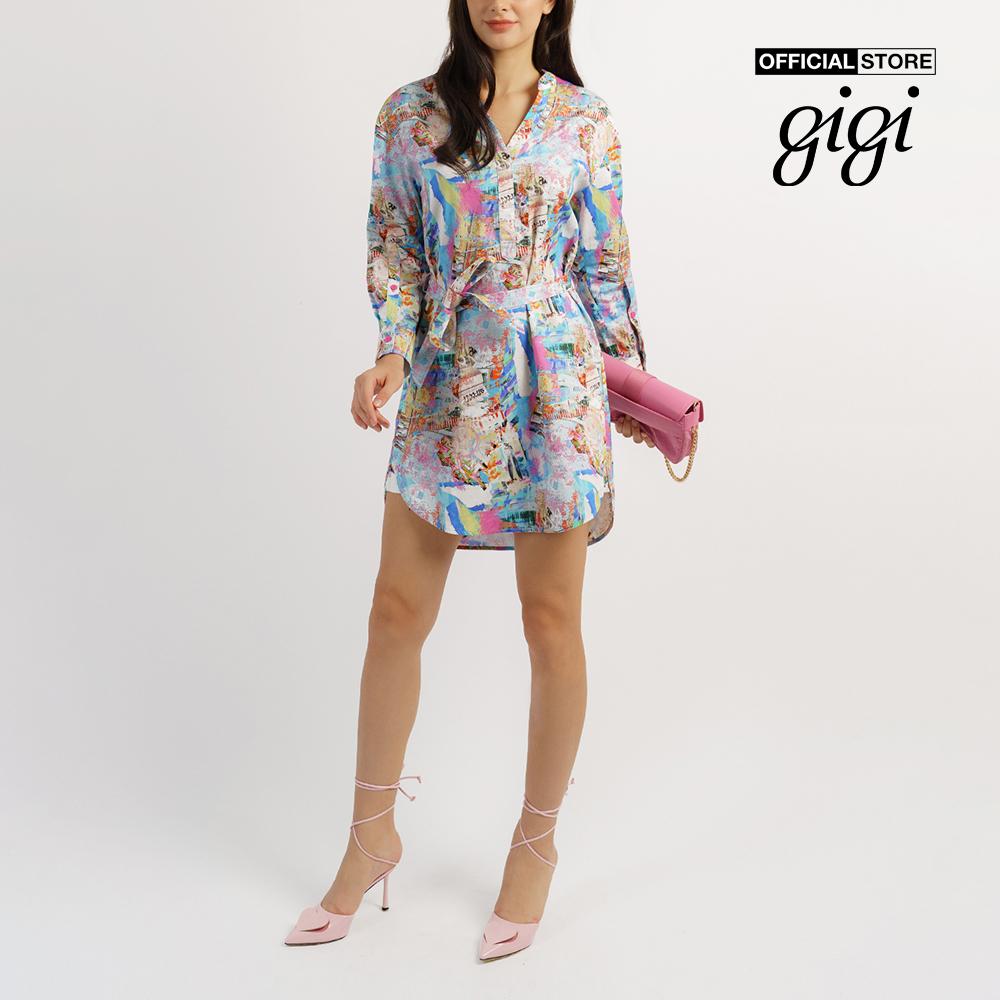 GIGI - Đầm mini cổ V tay dài phối thắt lưng thanh lịch G2101D221172