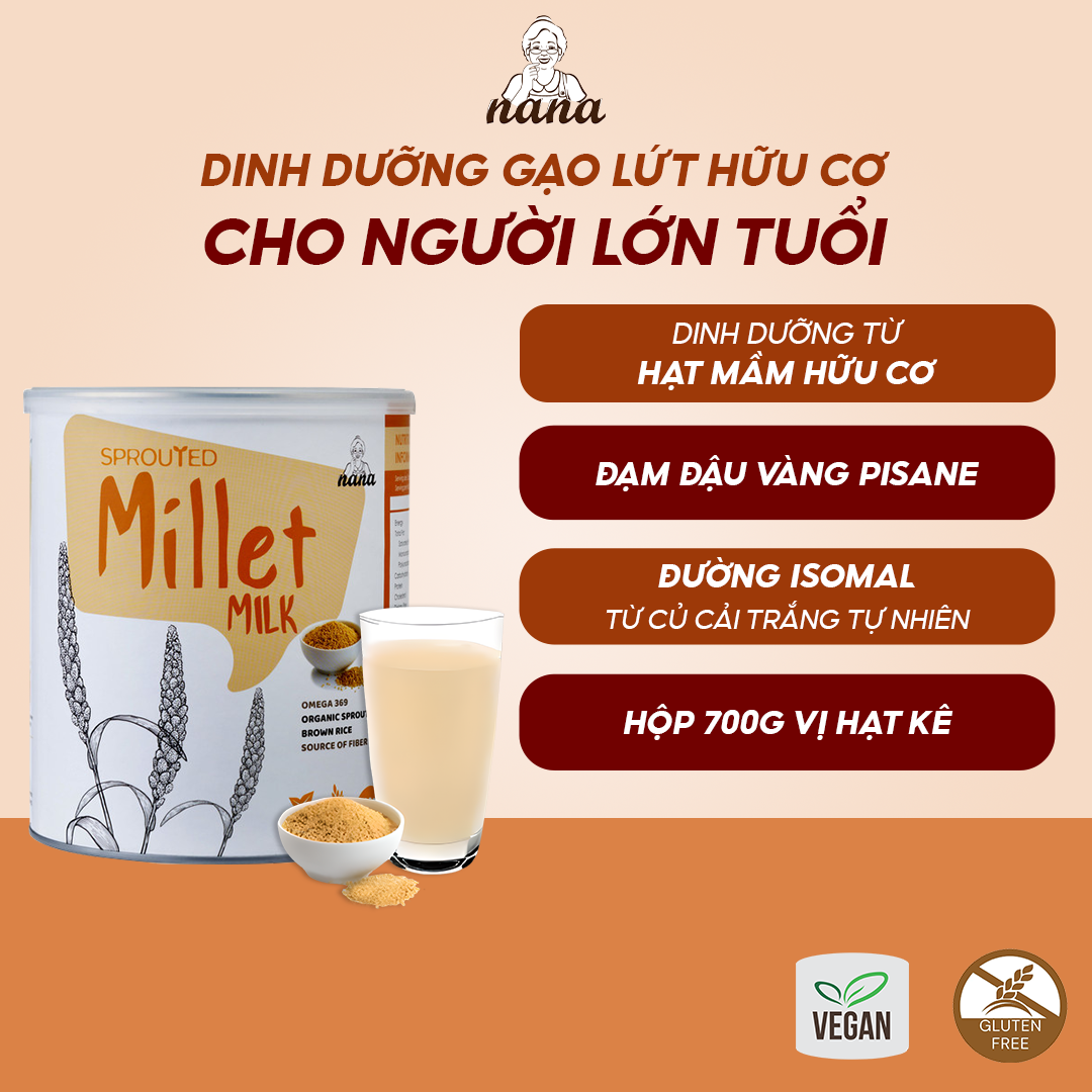 Sữa Hạt Millet 700g x4 Hộp (2.8kg) Vị Kê Tự Nhiên Cho Trẻ Từ 3 Tuổi &amp; Người Lớn Sữa Hữu Cơ Bổ Sung Dinh Dưỡng Toàn Diện